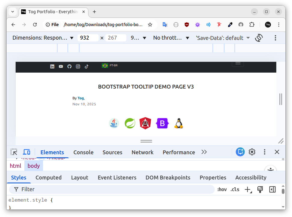logo Angular em escala ampliada no Modo de Simulação de Dispositivos