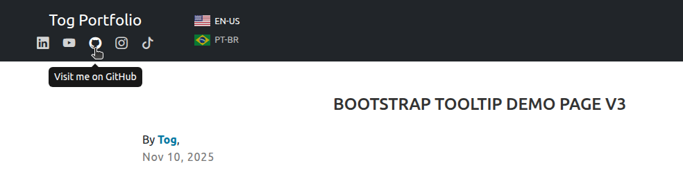 tooltip do botão GitHub com direção bottom e distance 21