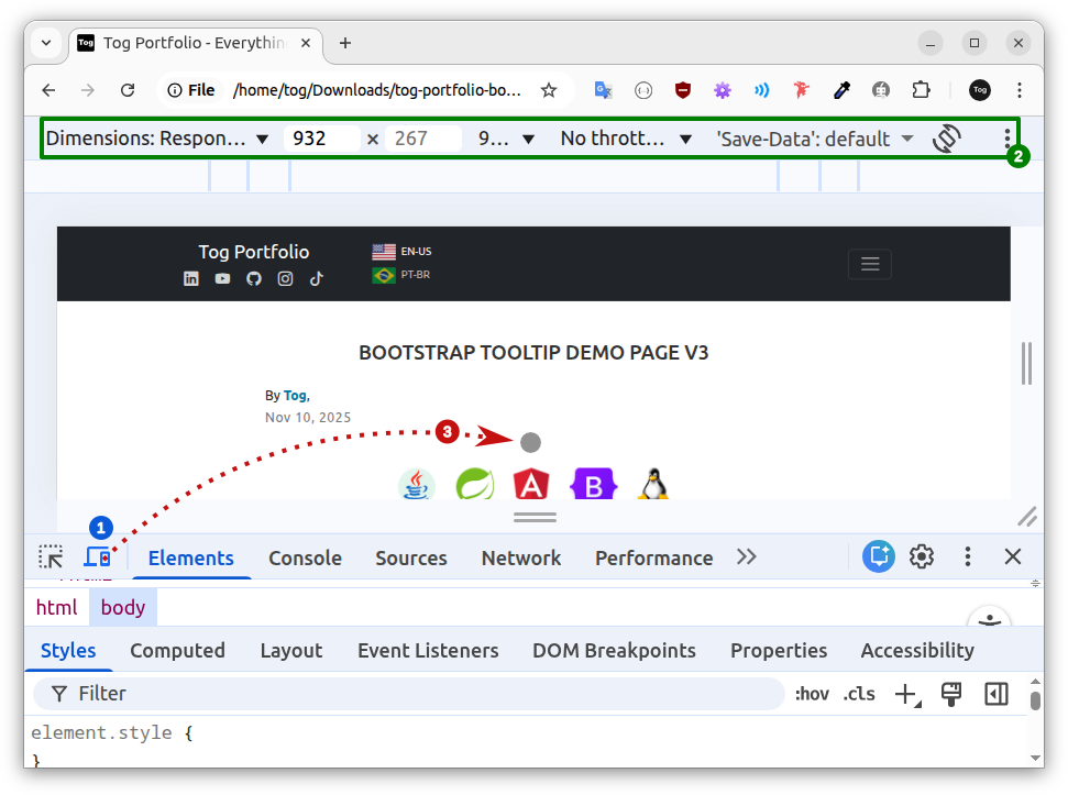 Modo de Simulação de Dispositivos do Google Chrome DevTools