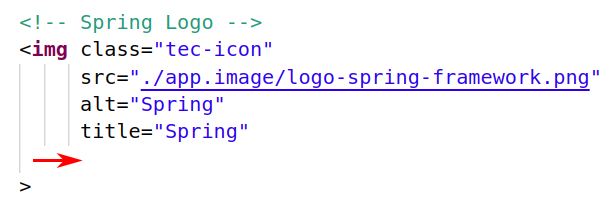 código real da tag img que renderiza um logotipo, com seta vermelha indicando o local reservado aos atributos da tooltip Bootstrap