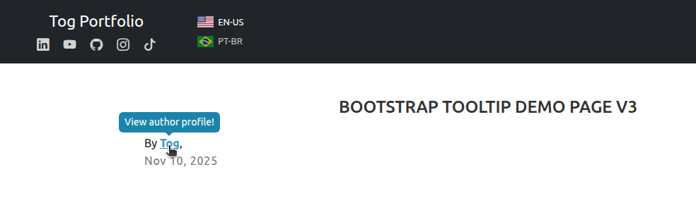 Tooltip for the link that leads to the Author page with a modified background color
